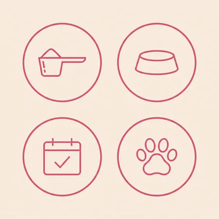 Icons: scoop, bowl, calendar, paw