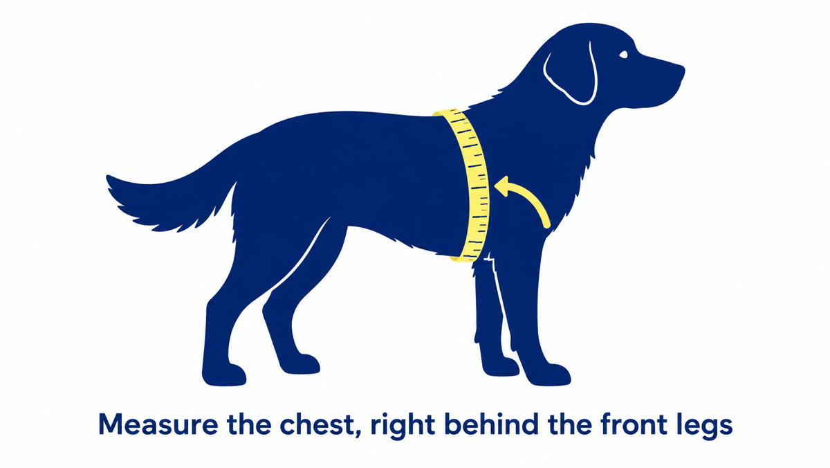 Measure the chest, right behind the front legs