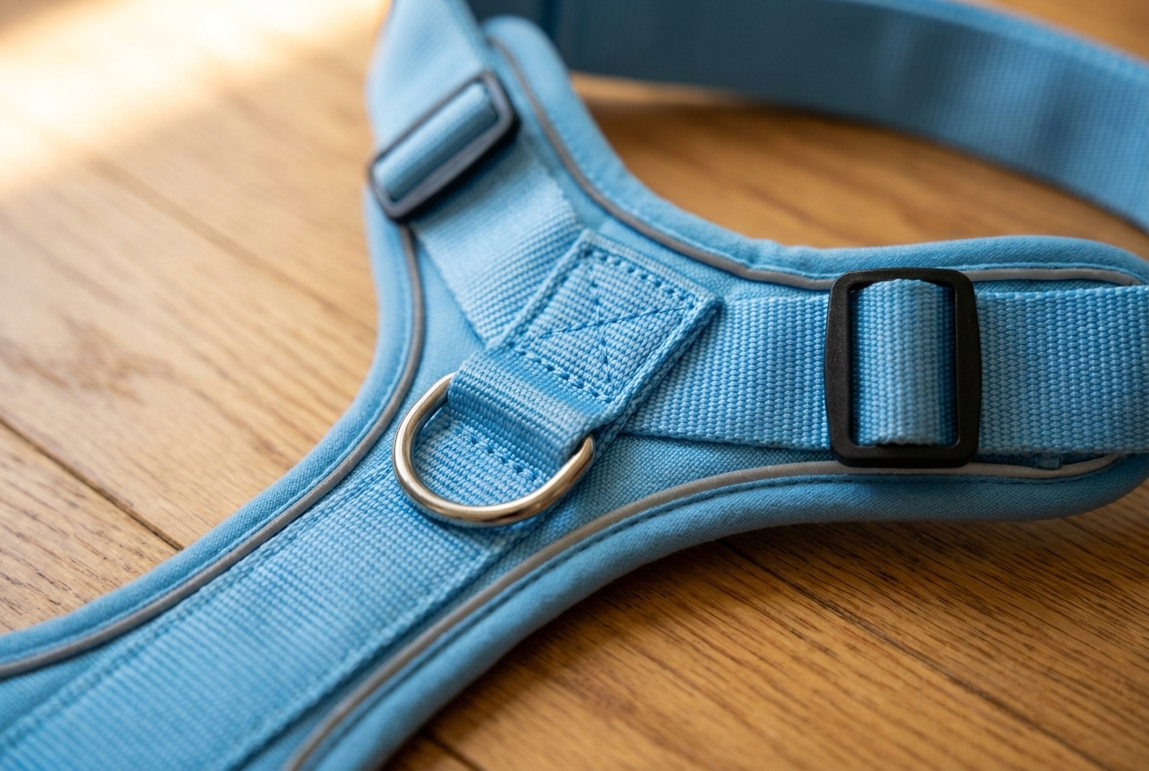 The front chest D-ring of the PawlyLabs harness