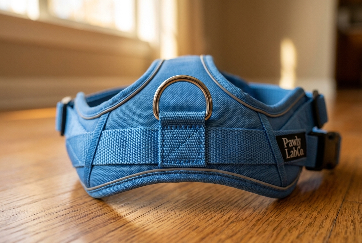 The front sternum D-ring of the PawlyLabs harness