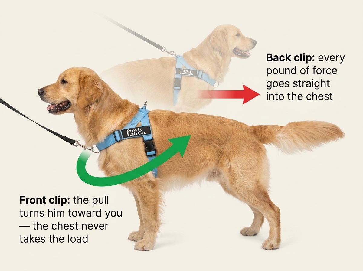 Front clip redirect geometry vs back clip force into the chest