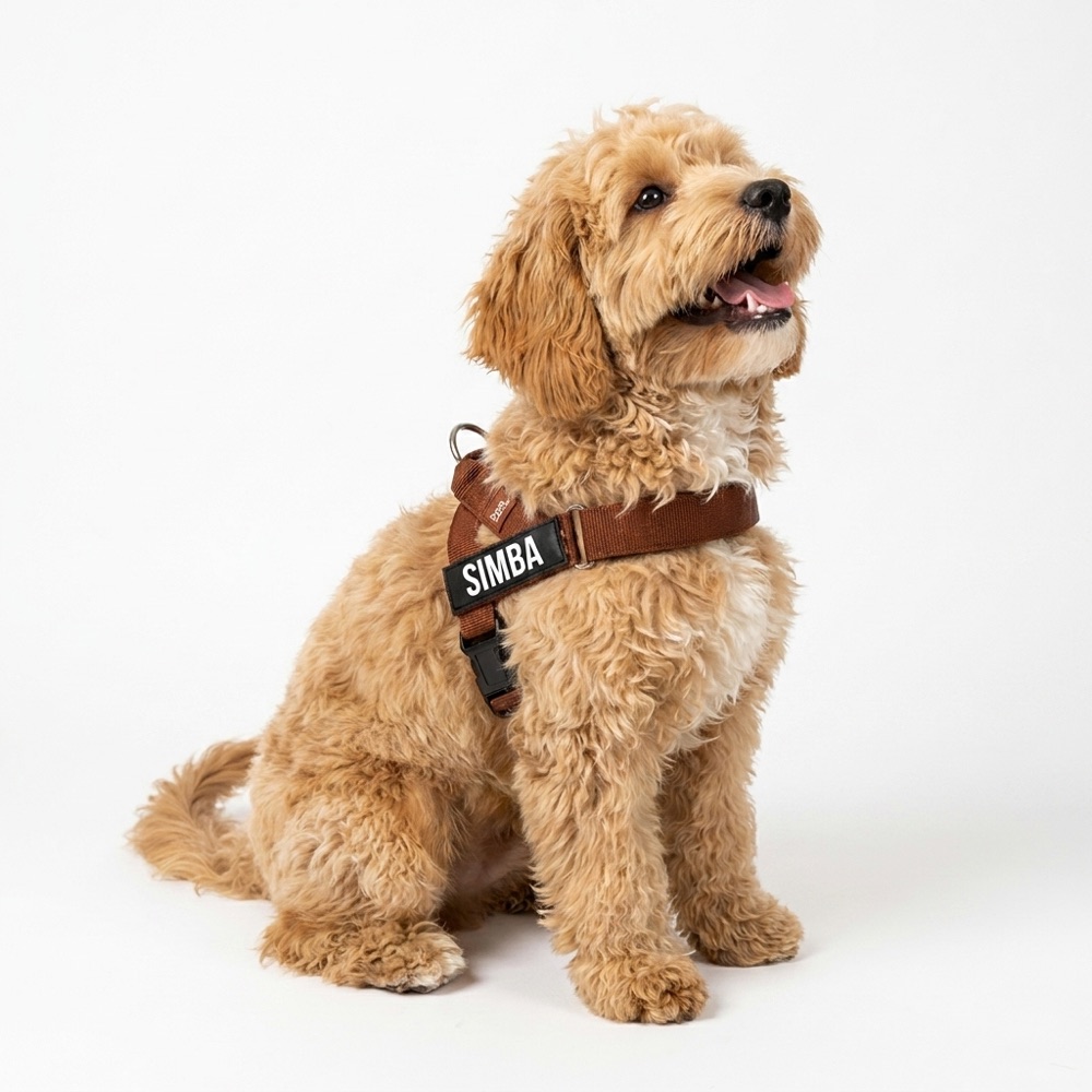 Doodle Simba in brown harness